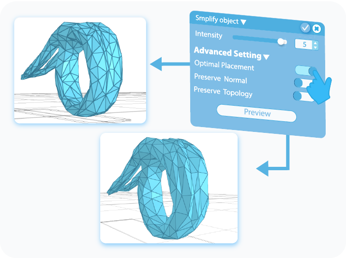 Toggle to enable the Optimal Placement option in the Advanced Settings of the Simplify Object tool